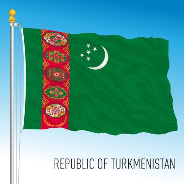 Türkmenistan resmi ulusal bayrağı, Asya ülkesi, vektör illüstrasyonu
