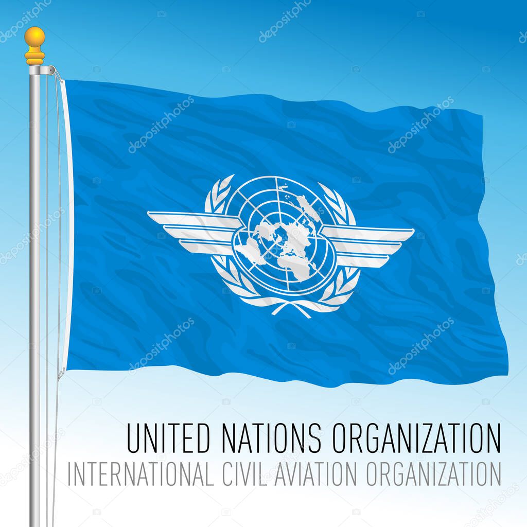 United Nations, ICAO official flag, International Ciliv Aviation Organization, vector illustration
