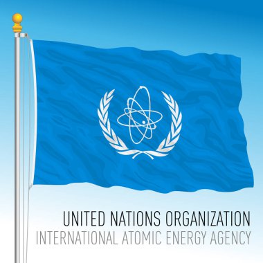 Birleşmiş Milletler, IAEA resmi bayrağı, Uluslararası Atom Enerjisi Ajansı, vektör illüstrasyonu