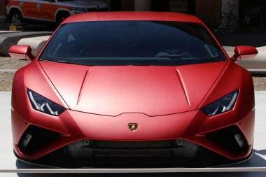 Modena, İtalya, Temmuz 12021 Lamborghini Huracan Evo RWD spor araba müfrezesi, Motor Vadisi Sergisi