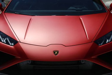 Modena, İtalya, Temmuz 12021 Lamborghini Huracan Evo RWD spor araba müfrezesi, Motor Vadisi Sergisi