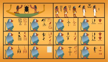 Detail of a wall of the interior of the tomb of Tutankhamun, vector illustration clipart