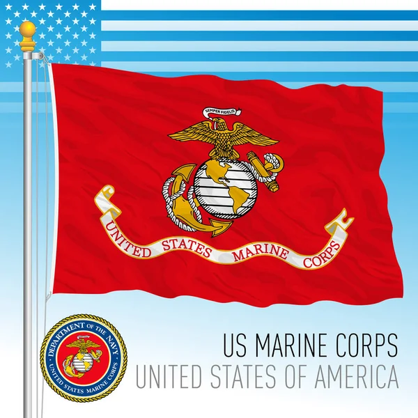 Marine Corps Official Flag Blue Coat Arms United States America — Stock Vector