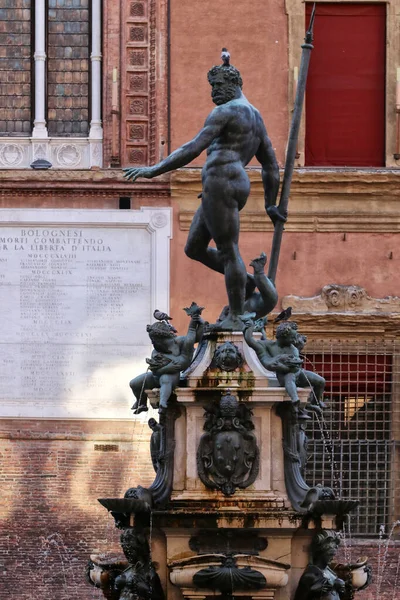 Bolonha Itália Estátua Netuno Centro Histórico Cidade Unesco — Fotografia de Stock