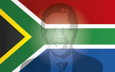 Nelson Mandela 'nın resimli Güney Afrika bayrağı, vektör illüstrasyonu