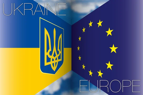 Ukrainische gegen europäische Flaggen — Stockvektor