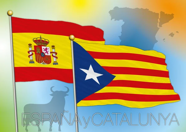 Banderas de Cataluña y España — Vector de stock