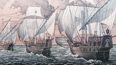 Columbus caravels, niña, pinta, santa maria, italian banknote lire clipart