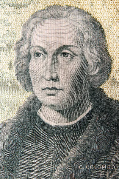 Retrato de Christopher columbus, nota de lira italiana — Fotografia de Stock
