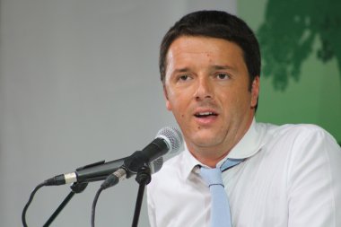 BOLOGNA, ITALY, SEPTEMBER 12, 2013: Matteo Renzi, public politic conference Democratic Party clipart