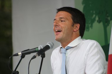 BOLOGNA, ITALY, JUNE 2014 - Matteo Renzi, italian politician, public conference clipart