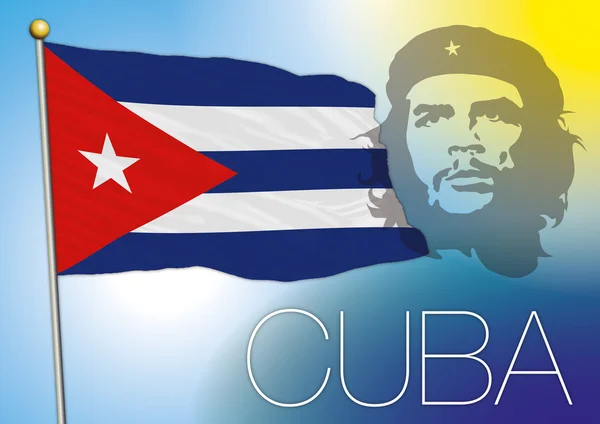 Cuba bandiera e che guevara ritratto — Vettoriale Stock