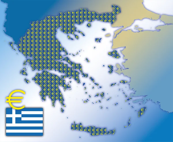 Mapa griego y euro — Vector de stock