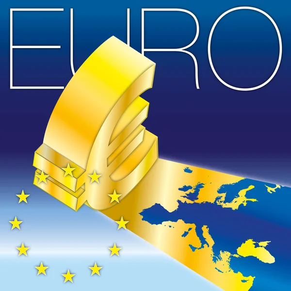 Simboluri euro și hartă — Vector de stoc