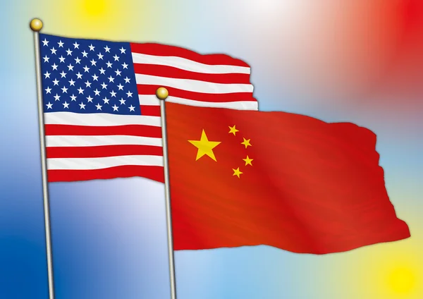 Cina e bandiere USA — Vettoriale Stock