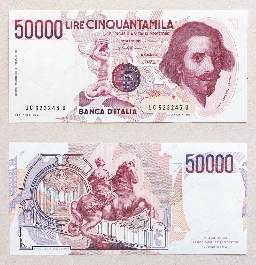 italian lira banknote, 50000, bernini