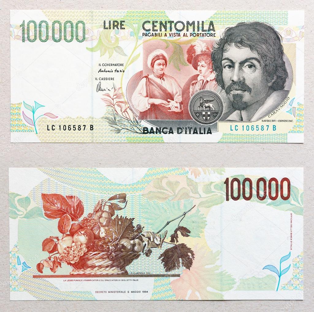 italian old lire banknote, caravaggio