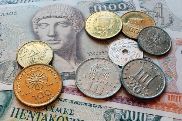 Greek drachma coins — Stock Photo, Image