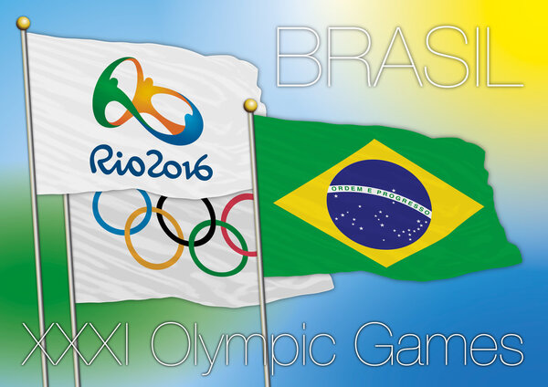 rio de janeiro 2016 flag and symbols, editorial
