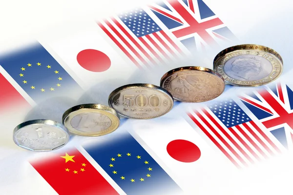 Moneda mundial, china, japón, europa, EE.UU., reino unido — Foto de Stock