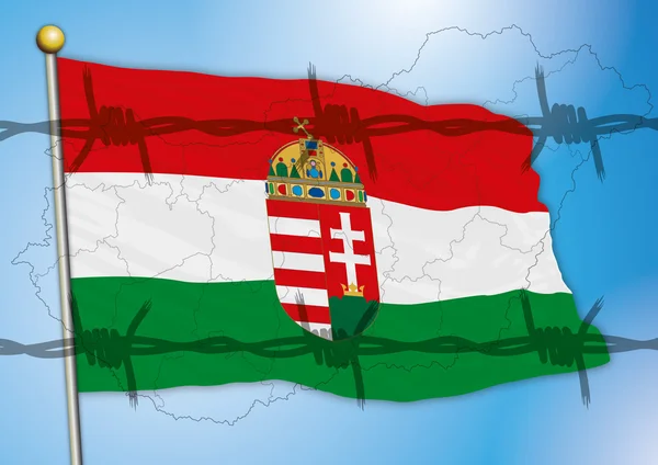 Hungary alambre de púas y bandera — Archivo Imágenes Vectoriales