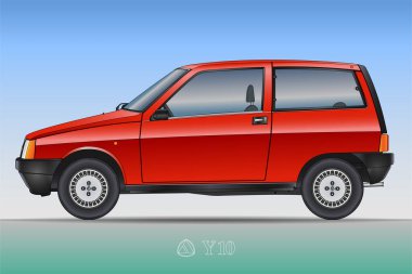 Torino, İtalya, 1985 yılı, Autobianchi Lancia modeli Y10 mini araba, renkli vektör illüstrasyonu