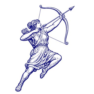 Yunan mitolojisi Artemis tanrıçası, yapay zeka, yapay vektör çizimi