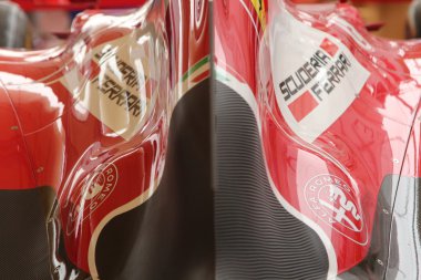 Milan, İtalya, 19 Eylül 2015: Ferrari F1 spor araba aerodinamik ayrıntıları, İtalyan pavilion, Dünya Fuarı Expo 2015.