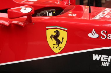 Milan, İtalya, 19 Eylül 2015: Ferrari F1 spor araba aerodinamik ayrıntıları, İtalyan pavilion, Dünya Fuarı Expo 2015.