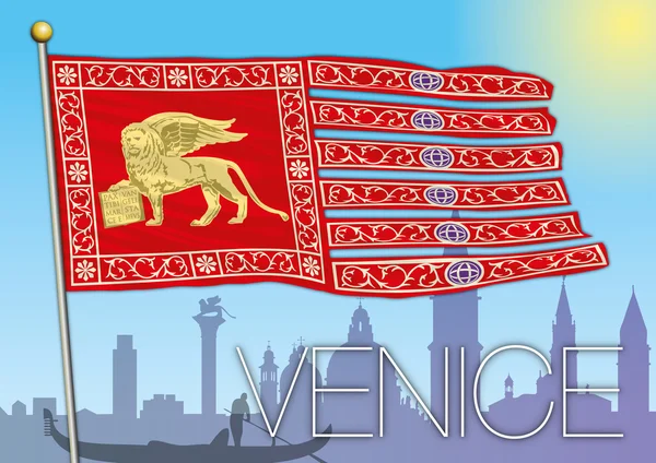 Drapeau de venise et horizon de la ville — Image vectorielle