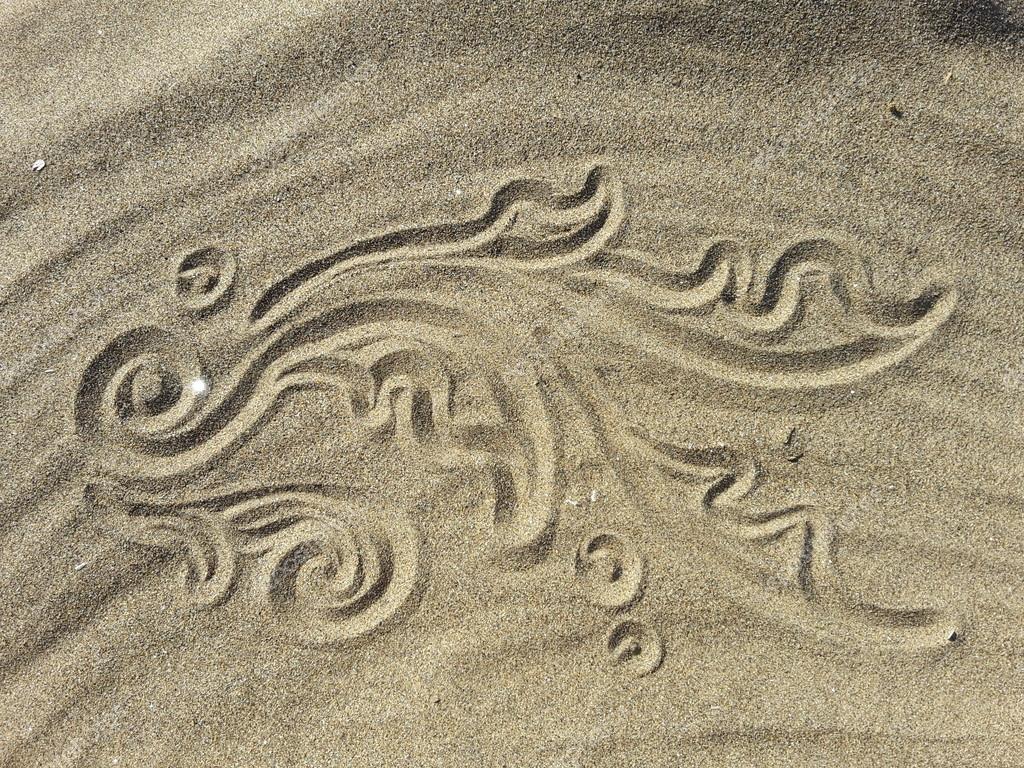 Original photo, drawing on the sand