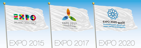 Экспо флаги в время, Милан, Астана, Дубай