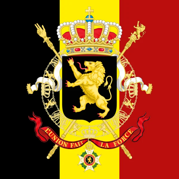 Escudo de brazo y bandera de Bélgica — Vector de stock