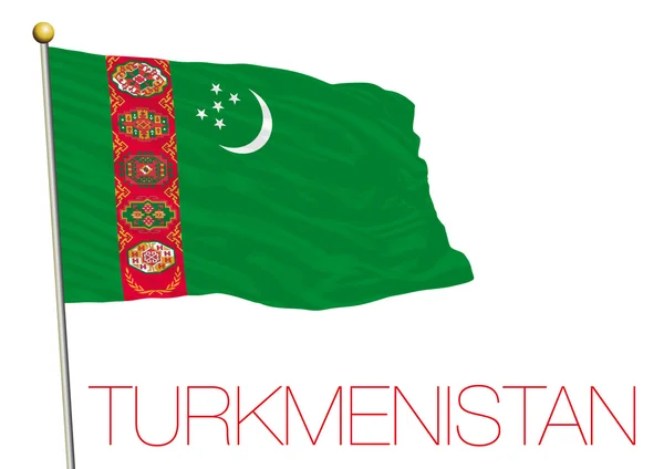 Туркменистан флаг изолирован на белом фоне на ветру — стоковый вектор