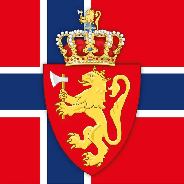 Norway coat of arm and flag - Stok Vektor