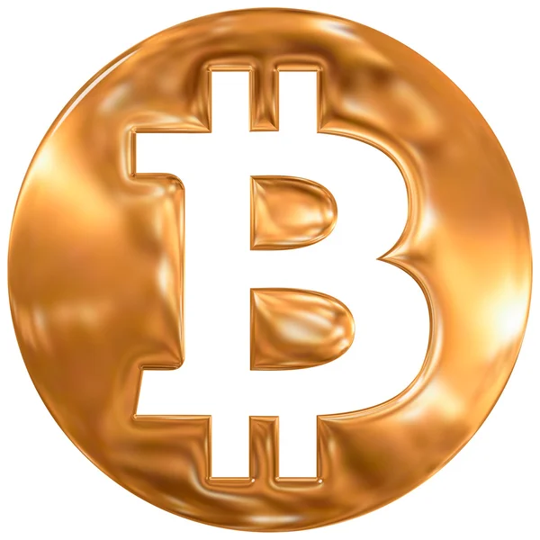 Bitcoin virtual currency symbol, gold finishing — Stock Photo, Image