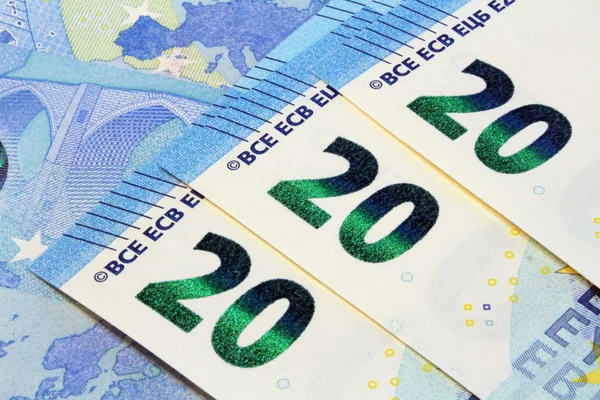 Euro banknotes details twenty euro — Stock Photo, Image