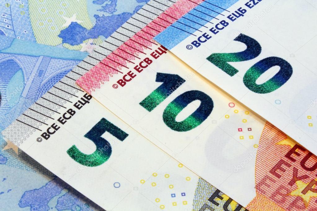 euro banknotes details ten, five, twenty euro