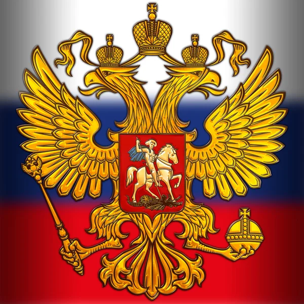 Escudo de armas y bandera de Rusia, acabado metálico — Foto de Stock