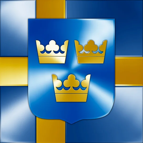 Swedish coat of arms, Sweden, photo illustration, metallic texture — Stock Photo, Image