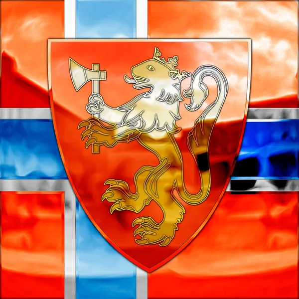 Norway coat of arms and flag — Stockfoto