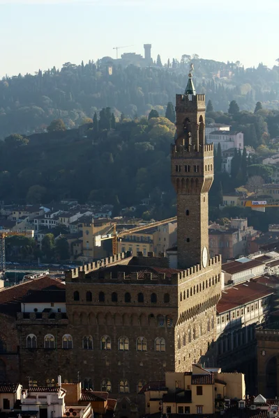 FLORENCE, ITALY - NOVEMBER, 2015: Palazzo Vecchio and tuscan hills landscape — Stok fotoğraf