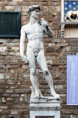 Florence, İtalya - Kasım, 2015: David heykeli tarafından Michelangelo Buonarroti, Signoria Meydanı