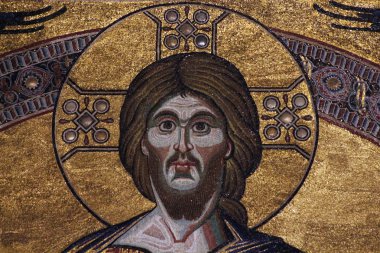 Florence, İtalya - Kasım, 2015: İsa ve altın San Giovanni vaftizhane mozaikleri