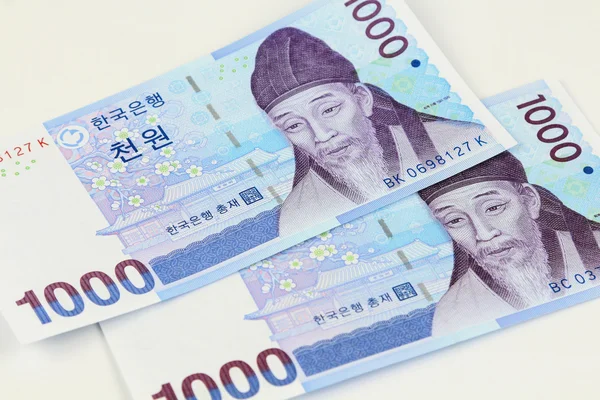 COREIA DO SUL - 2007: Retrato do estudioso confucionista Toegye em 1000 Won 2007 Notas da Coreia do Sul — Fotografia de Stock