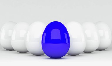 3 boyutlu görüntüleme. Mavi lider yumurta lider beyazlar. Liderlik kavramı
