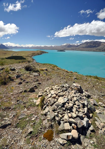 Lago Tepako Nueva Zelanda desde el camino al pueblo del Lago Tepako — Foto de Stock