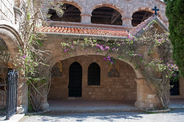 Cloisters and frescoes at Ialyssos Monastery Rhodes — Stock Photo, Image