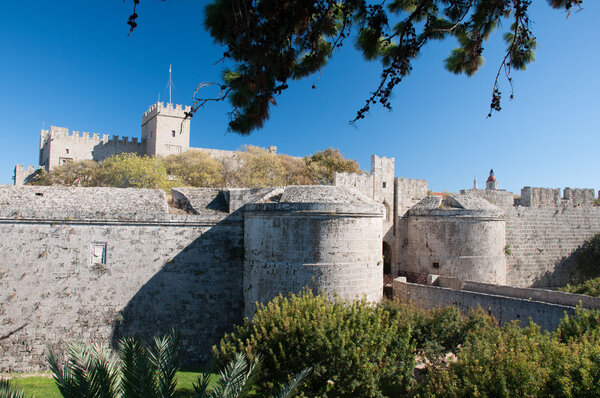 Dry moat and Saint Georges Gate Rhodes City