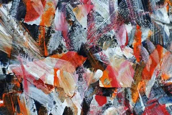 Kağıt bant üzerindeki soyut resim. Çok renkli arka planda soyut kırmızı ve beyaz noktalar. Kirli, karalanmış bir duvar. Soyut izlenimcilik tarzında bir çalışma..